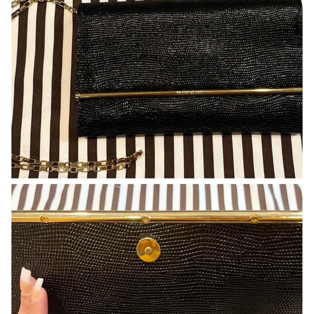 Henri Bendel Black Clutch with Gold Detailing